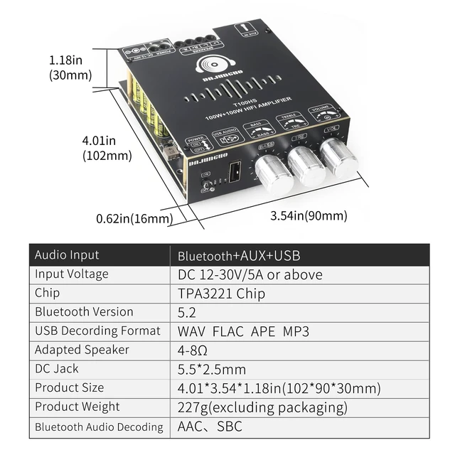 Alt view image 6 of 6 - T100HS Power Amplifier Board Bluetooth5.2 TPA3221 Chip 2.0 Channel 100W×2,Audio Power Amplifier