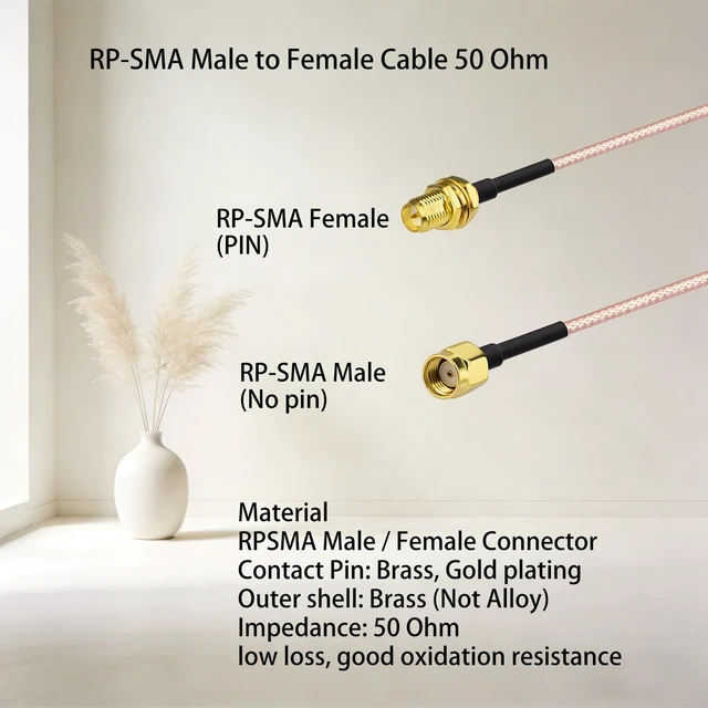 Alt view image 2 of 7 - 6ft RP-SMA Male to RP-SMA Female Bulkhead Mount RG316D Coax Cable 2-Pack Low Loss WiFi Antenna Extension Cable 50 Ohm for WiFi Router Security IP Camera Monitor Mini PCIE Card
