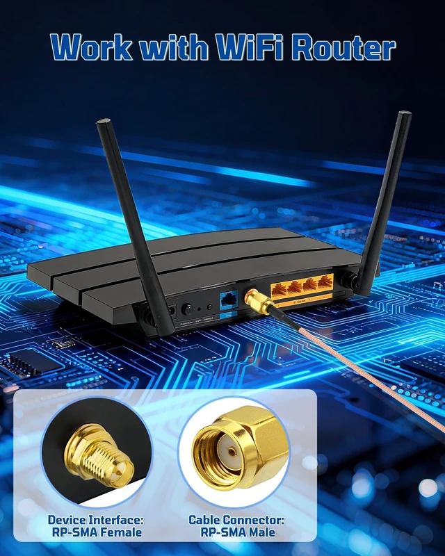 Alt view image 3 of 7 - 6ft RP-SMA Male to RP-SMA Female Bulkhead Mount RG316D Coax Cable 2-Pack Low Loss WiFi Antenna Extension Cable 50 Ohm for WiFi Router Security IP Camera Monitor Mini PCIE Card