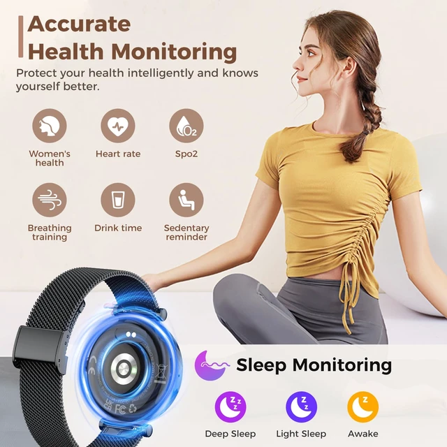 Alt view image 3 of 7 - Smart Watch for Women, 1.19" AMOLED Display Fitness Tracker Bluetooth Make/Answer Call, Watches with 110+ Sports Modes/Heart Rate/SpO2/Sleep Monitor, Smartwatch IP68 Waterproof for Android iOS