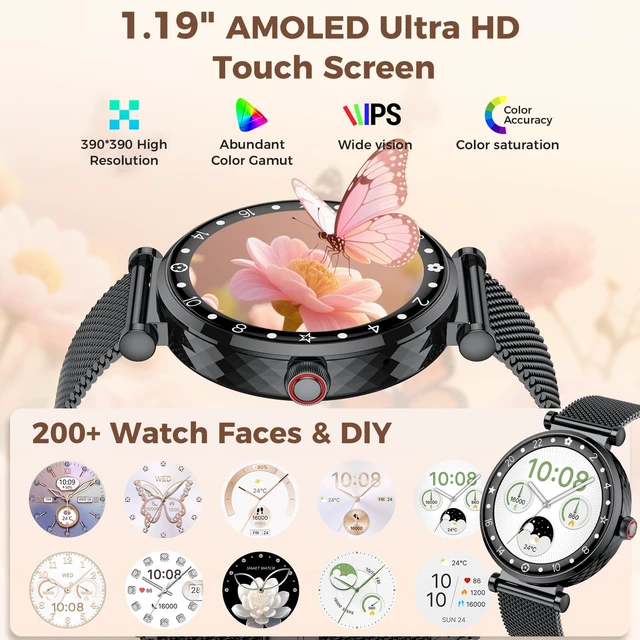 Alt view image 5 of 7 - Smart Watch for Women, 1.19" AMOLED Display Fitness Tracker Bluetooth Make/Answer Call, Watches with 110+ Sports Modes/Heart Rate/SpO2/Sleep Monitor, Smartwatch IP68 Waterproof for Android iOS