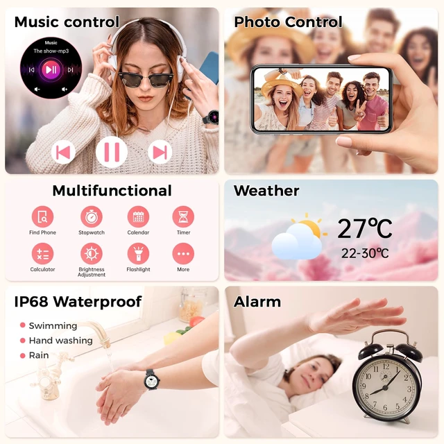 Alt view image 6 of 7 - Smart Watch for Women, 1.19" AMOLED Display Fitness Tracker Bluetooth Make/Answer Call, Watches with 110+ Sports Modes/Heart Rate/SpO2/Sleep Monitor, Smartwatch IP68 Waterproof for Android iOS