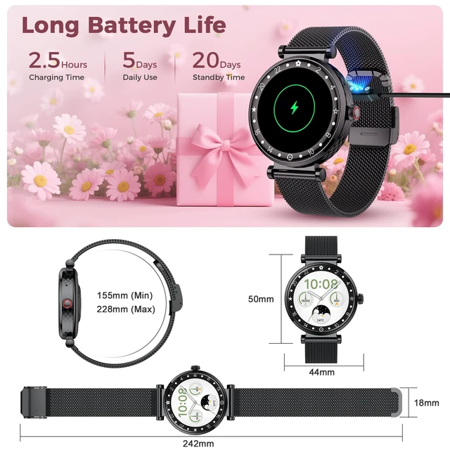 Alt view image 7 of 7 - Smart Watch for Women, 1.19" AMOLED Display Fitness Tracker Bluetooth Make/Answer Call, Watches with 110+ Sports Modes/Heart Rate/SpO2/Sleep Monitor, Smartwatch IP68 Waterproof for Android iOS