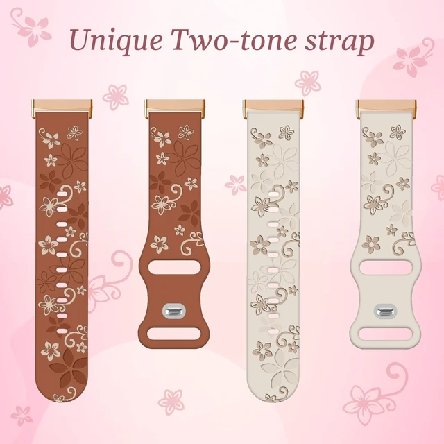 Alt view image 2 of 7 - 2 Pack Floral Engraved Bands for Fitbit Sense 1/2 Versa3/4 Cute,Two-Tone,Soft Silicone,Sport Strap,Women,For Fitbit Sense 2 / Sense Fitbit Versa 4/ Versa 3