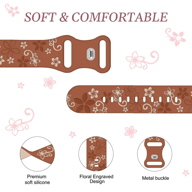 Alt view image 3 of 7 - 2 Pack Floral Engraved Bands for Fitbit Sense 1/2 Versa3/4 Cute,Two-Tone,Soft Silicone,Sport Strap,Women,For Fitbit Sense 2 / Sense Fitbit Versa 4/ Versa 3