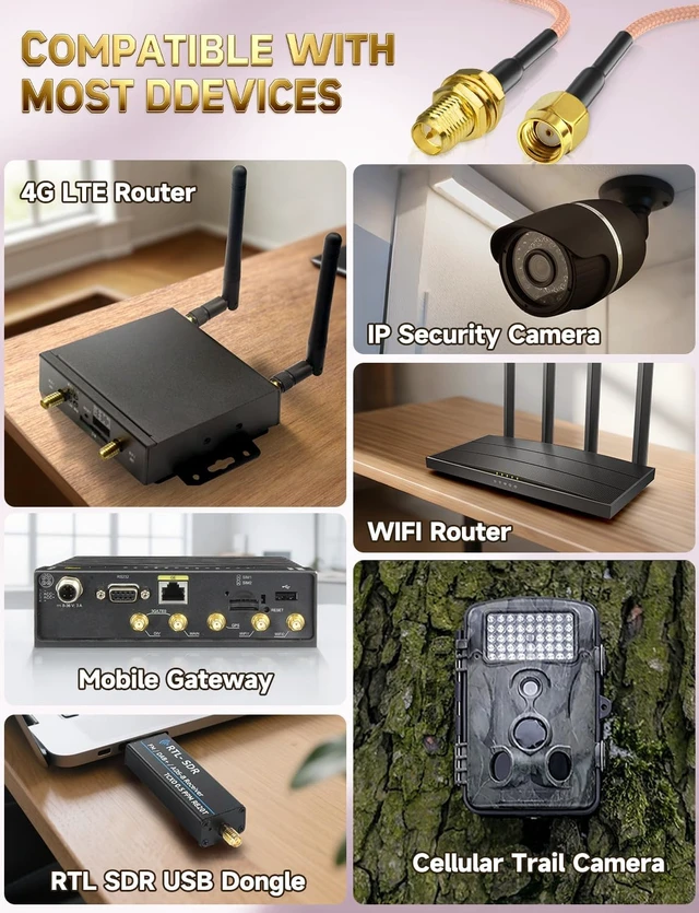 Alt view image 4 of 7 - 6ft RP-SMA Male to RP-SMA Female Bulkhead Mount RG316D Coax Cable 2-Pack Low Loss WiFi Antenna Extension Cable 50 Ohm for WiFi Router Security IP Camera Monitor Mini PCIE Card
