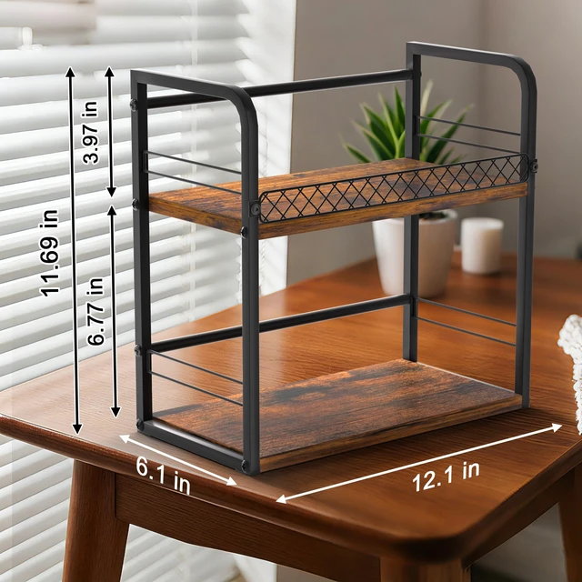 Alt view image 6 of 6 - 2-Tier CD Holder, CD Storage Rack with Display Shelf, Holds Up to 60 CDs Standard, CD Storage Rack for DVD Storage, Books and Other Media Items, Retro DVD/ CD Organizer Tower for Music Enthusiasts