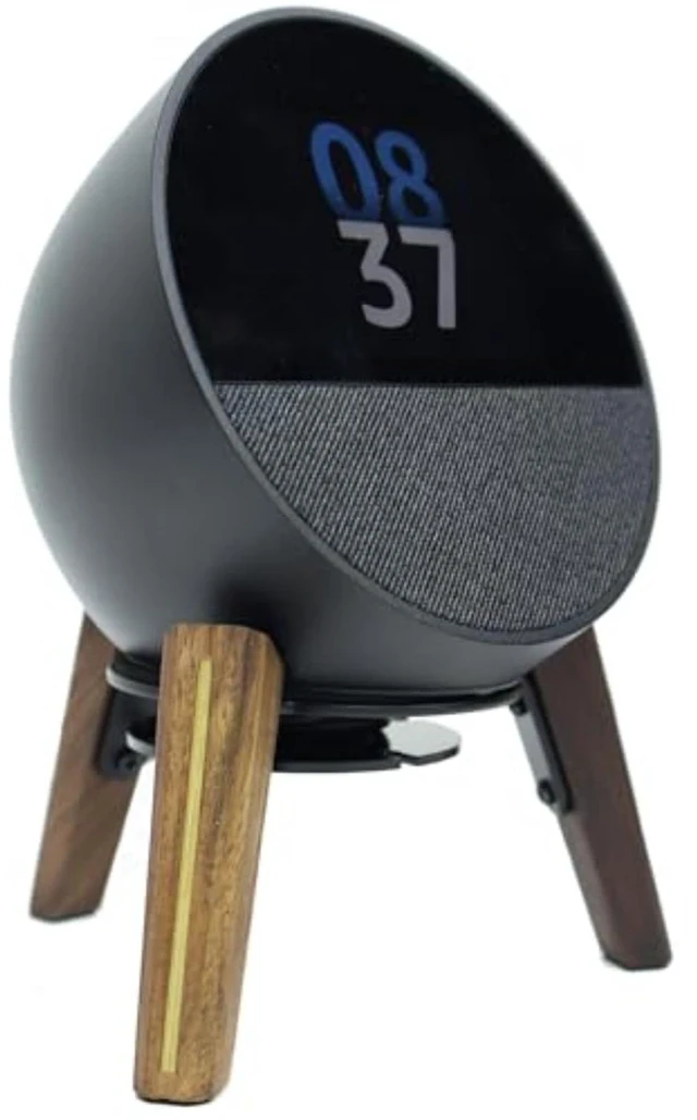 Main image of Universal Desktop Speaker Mount Stand Suitable for Echo Spot (2024 Release),Dot Max (Newest Model),Pop,Dot 5th, Home Pod Mini and All Suitable Sized Speakers (Black Walnut with Metal Strip)