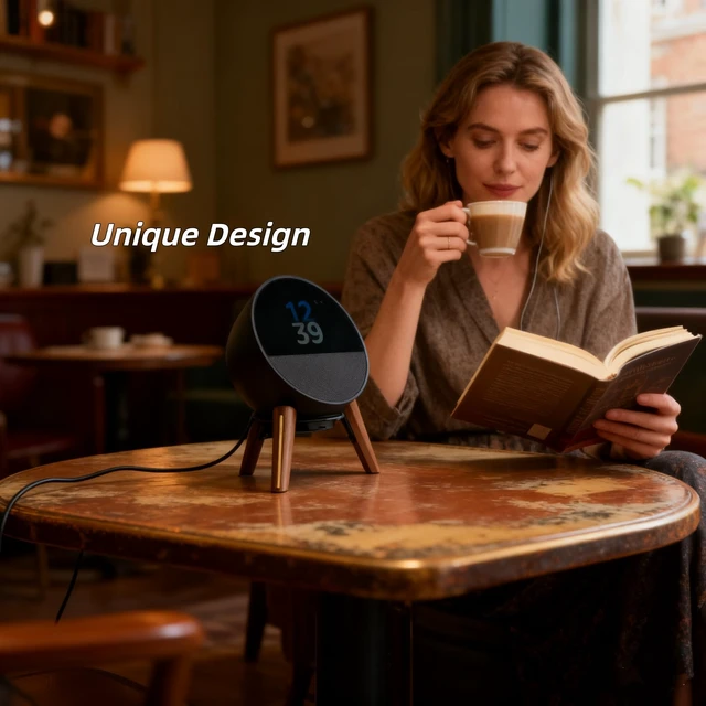 Alt view image 2 of 7 - Universal Desktop Speaker Mount Stand Suitable for Echo Spot (2024 Release),Dot Max (Newest Model),Pop,Dot 5th, Home Pod Mini and All Suitable Sized Speakers (Black Walnut with Metal Strip)