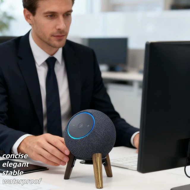 Alt view image 4 of 7 - Universal Desktop Speaker Mount Stand Suitable for Echo Spot (2024 Release),Dot Max (Newest Model),Pop,Dot 5th, Home Pod Mini and All Suitable Sized Speakers (Black Walnut with Metal Strip)