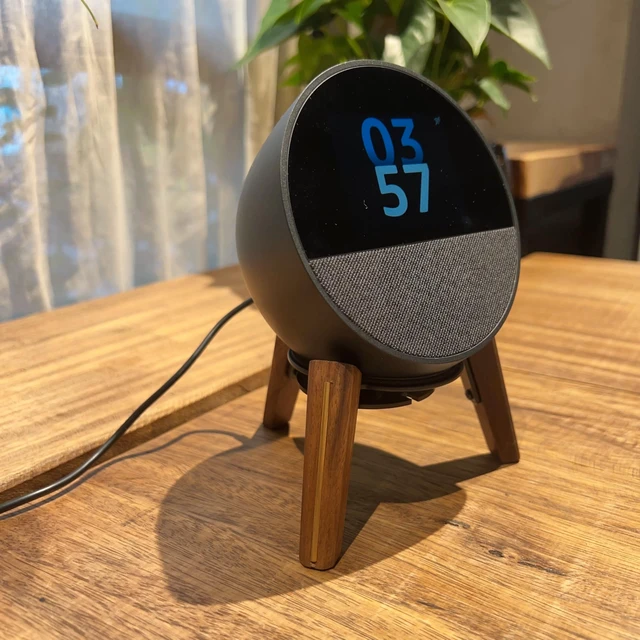 Alt view image 7 of 7 - Universal Desktop Speaker Mount Stand Suitable for Echo Spot (2024 Release),Dot Max (Newest Model),Pop,Dot 5th, Home Pod Mini and All Suitable Sized Speakers (Black Walnut with Metal Strip)