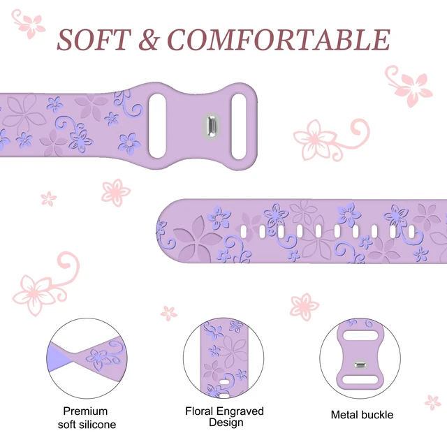 Alt view image 3 of 7 - 2 Pack Floral Engraved Bands for Fitbit Sense 1/2 Versa3/4 Cute,Two-Tone,Soft Silicone,Sport Strap,Women,For Fitbit Sense 2 / Sense Fitbit Versa 4/ Versa 3