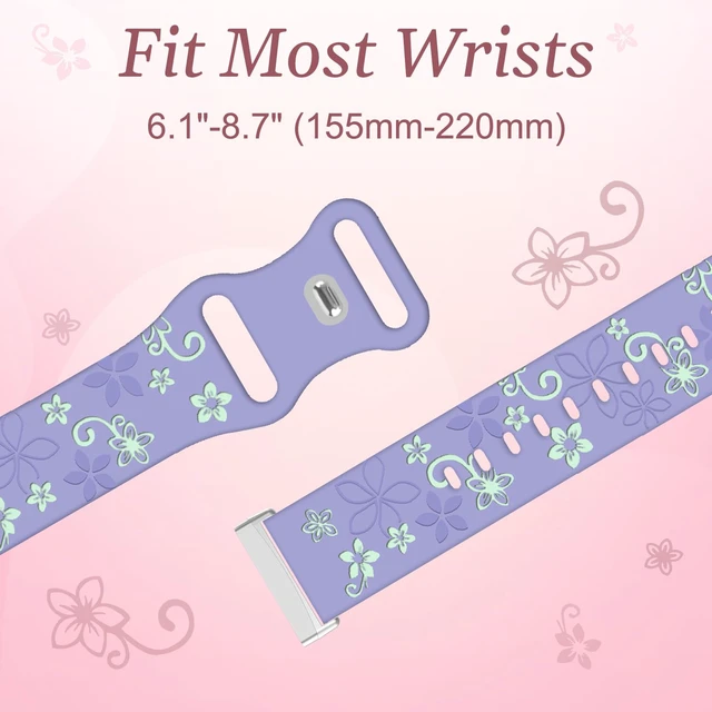 Alt view image 4 of 7 - 2 Pack Floral Engraved Bands for Fitbit Sense 1/2 Versa3/4 Cute,Two-Tone,Soft Silicone,Sport Strap,Women,For Fitbit Sense 2 / Sense Fitbit Versa 4/ Versa 3