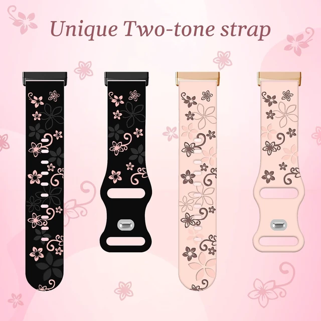 Alt view image 2 of 7 - 2 Pack Floral Engraved Bands for Fitbit Sense 1/2 Versa3/4 Cute,Two-Tone,Soft Silicone,Sport Strap,Women,For Fitbit Sense 2 / Sense Fitbit Versa 4/ Versa 3