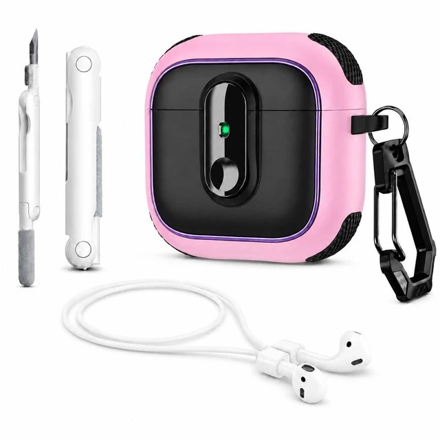 Main image of Case for AirPods Pro 3 (2025), Secure Lock Rugged Protective Cover, Compatible with MagSafe Wireless Charging, with Carabiner, Cleaning Brush & Anti-Loss Lanyard (Pink+Blue)