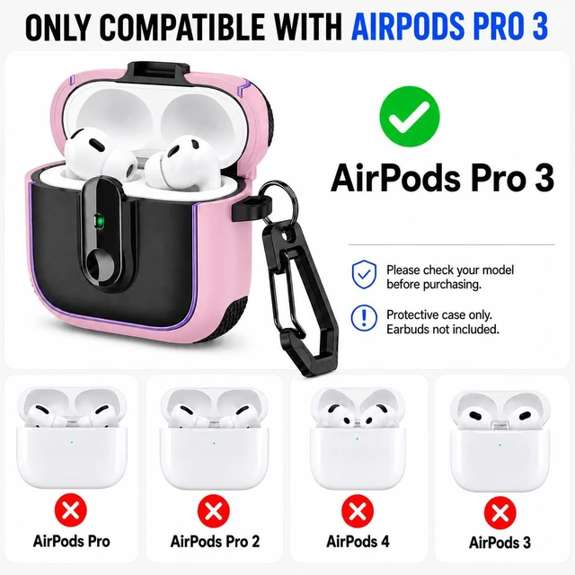 Alt view image 3 of 7 - Case for AirPods Pro 3 (2025), Secure Lock Rugged Protective Cover, Compatible with MagSafe Wireless Charging, with Carabiner, Cleaning Brush & Anti-Loss Lanyard (Pink+Blue)