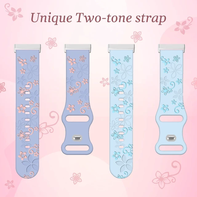 Alt view image 2 of 7 - 2 Pack Floral Engraved Bands for Fitbit Sense 1/2 Versa3/4 Cute,Two-Tone,Soft Silicone,Sport Strap,Women,For Fitbit Sense 2 / Sense Fitbit Versa 4/ Versa 3