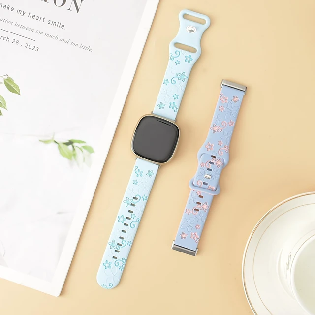 Alt view image 5 of 7 - 2 Pack Floral Engraved Bands for Fitbit Sense 1/2 Versa3/4 Cute,Two-Tone,Soft Silicone,Sport Strap,Women,For Fitbit Sense 2 / Sense Fitbit Versa 4/ Versa 3