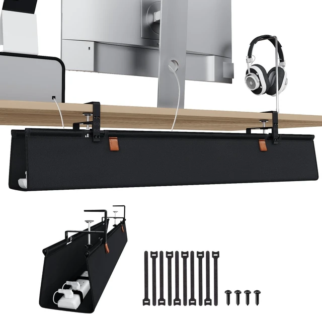 Main image of Under Desk Cable Management Tray, 40 inch No Drill Cord Organizer Adjustable Clamp/Screw Mount, Sturdy Oxford Fabric, Wire Management Tray for Power Strips, Home Office & Gaming Desk, Black