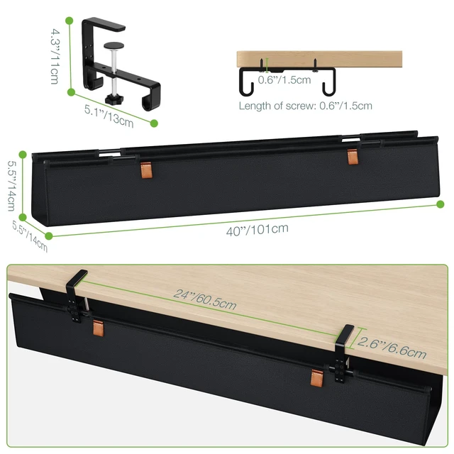 Alt view image 4 of 7 - Under Desk Cable Management Tray, 40 inch No Drill Cord Organizer Adjustable Clamp/Screw Mount, Sturdy Oxford Fabric, Wire Management Tray for Power Strips, Home Office & Gaming Desk, Black