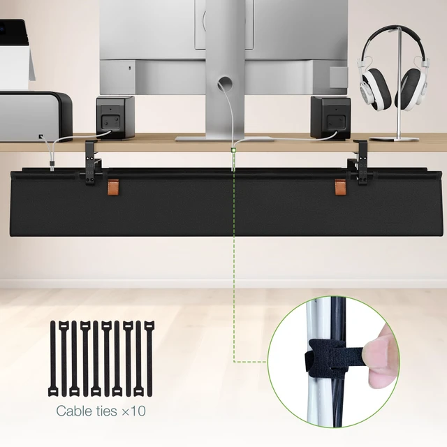 Alt view image 5 of 7 - Under Desk Cable Management Tray, 40 inch No Drill Cord Organizer Adjustable Clamp/Screw Mount, Sturdy Oxford Fabric, Wire Management Tray for Power Strips, Home Office & Gaming Desk, Black