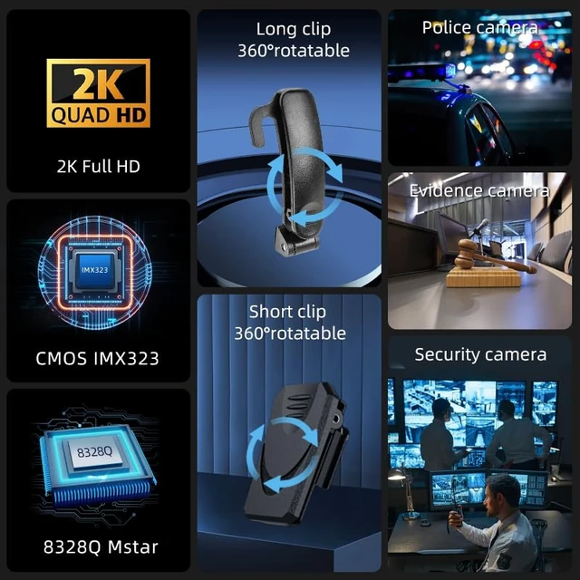 Alt view image 5 of 7 - YX1-128G 2K/1440P Body Camera Support Video Audio Image, 3500mAh Battery Work 12hrs, Night Vision and 2.0IN Screen Easy to Playback, Data-encrypted Body Cam for Police and Personal