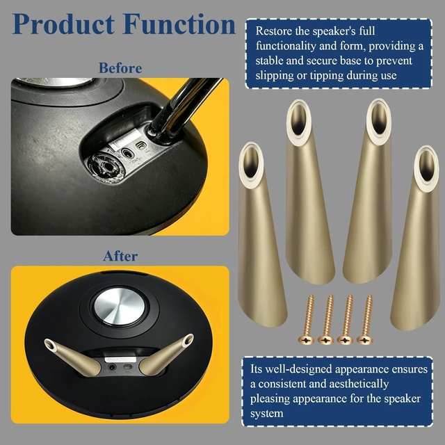 Alt view image 4 of 6 - 2 Pairs Legs for Harman Kardon Onyx Studio 1 and 2 Speakers Gold Stand Set with Screws, Non-slip, Provide a Stable & Secure Base, Make the Speakers Look Neat Outside, Easy DIY Install