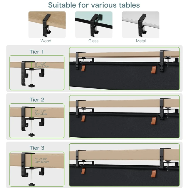 Alt view image 7 of 7 - Under Desk Cable Management Tray, 40 inch No Drill Cord Organizer Adjustable Clamp/Screw Mount, Sturdy Oxford Fabric, Wire Management Tray for Power Strips, Home Office & Gaming Desk, Black