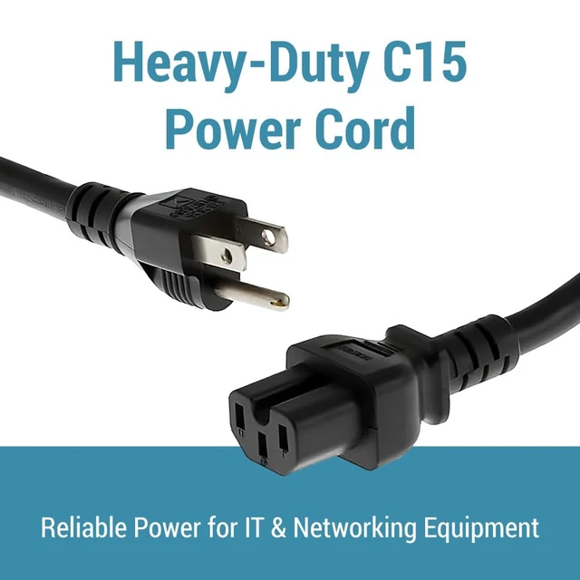 Alt view image 2 of 7 - Heavy Duty AC Power Cord 10ft, 14AWG NEMA 5-15P to IEC C15 14 AWG, 15A/125V Power Cable for Home, Office, Appliances, Electronics and Power Tools, Black