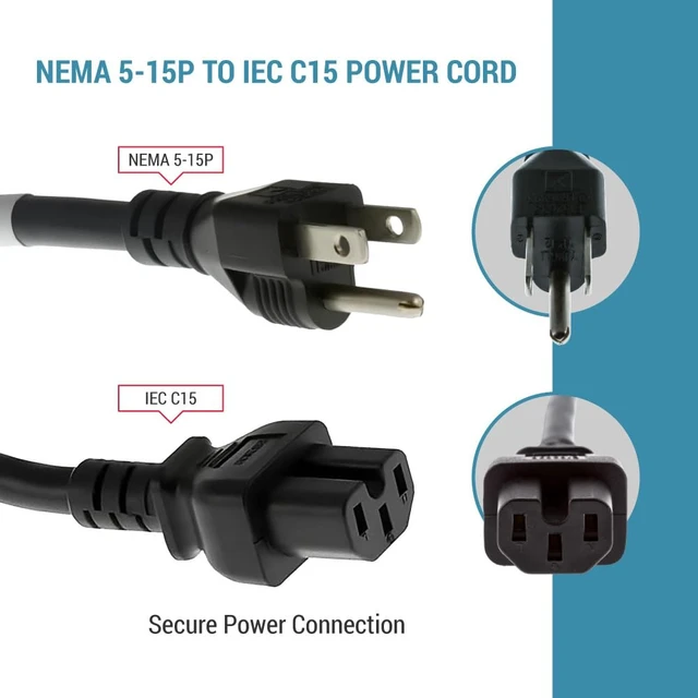 Alt view image 4 of 7 - Heavy Duty AC Power Cord 10ft, 14AWG NEMA 5-15P to IEC C15 14 AWG, 15A/125V Power Cable for Home, Office, Appliances, Electronics and Power Tools, Black