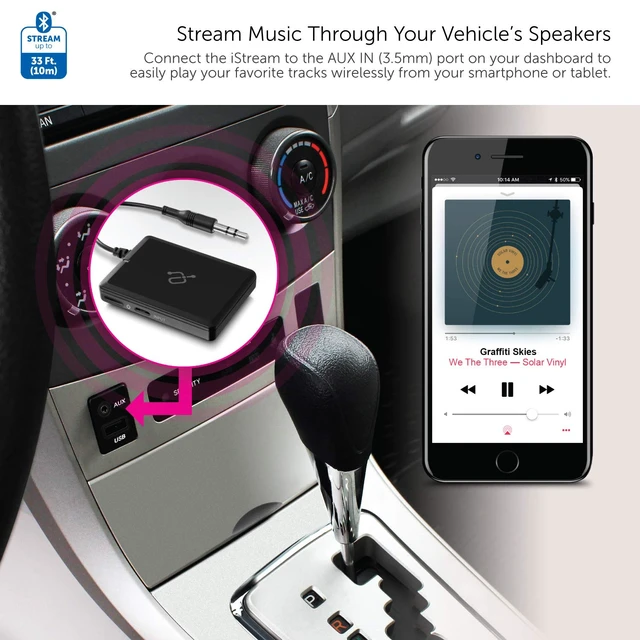 Alt view image 5 of 7 - iStream AIS01F Bluetooth Audio Receiver Adapter w/ Attached Cable for Smart Phone to Home Stereo, Car, Speakers