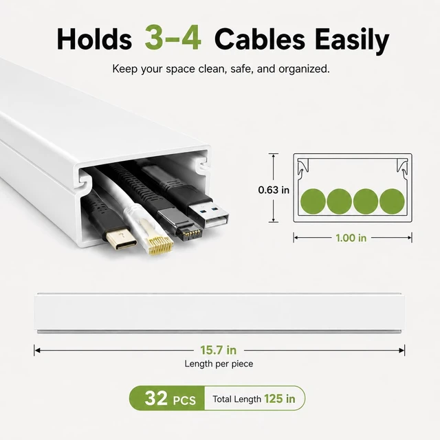 Alt view image 2 of 7 - 125 Cord Hider Kit, Beige Cable Raceway for Wall Mounted TV Wires, Wire Cover with Adhesive Tape, Screws and Connectors for Home Office Cord Management
