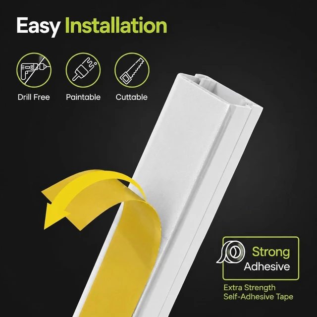 Alt view image 6 of 7 - 315 Cord Hider Kit, White Cable Raceway for Wall Mounted TV Wires, Paintable Wire Cover with Adhesive Tape, Screws and Connectors