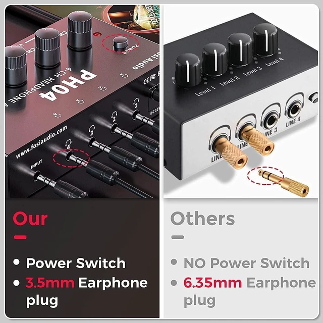 Alt view image 3 of 7 - PH04 4 Channel Headphone Amplifier with 12V 1A Power Adapter Crystal-Clear Sound Quality, Low-Noise Audio Distribution, Compact, Space-Saving Design, Plug & Play Convenience