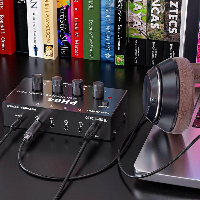 Alt view image 4 of 7 - PH04 4 Channel Headphone Amplifier with 12V 1A Power Adapter Crystal-Clear Sound Quality, Low-Noise Audio Distribution, Compact, Space-Saving Design, Plug & Play Convenience