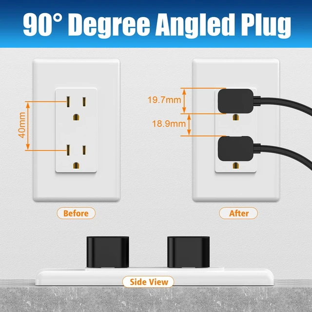 Alt view image 5 of 7 - 3.3ft 90 Degree Power Cord for Sonos One/One SL/Play:1 Speakers Angled Space-Saving Nema 1-15P to Figure 8 C7 Power Cable, Perfect Fit, No Bulge