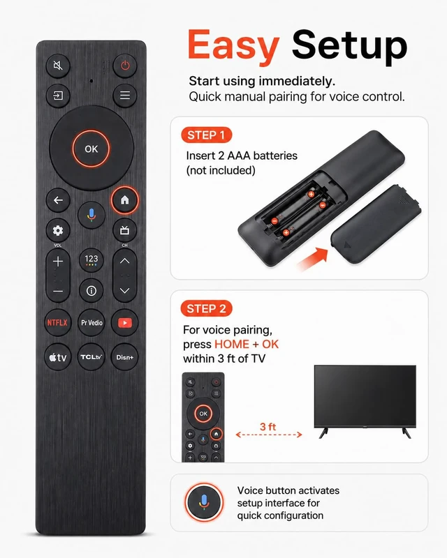 Alt view image 6 of 7 - Voice Remote for TCL Google TVs QM5K/QM6K/QM7K/Q77K For G0401-000267 and RC923A FMB1; Fits 50-115 in QLED/Mini-LED Models with 6 App Keys