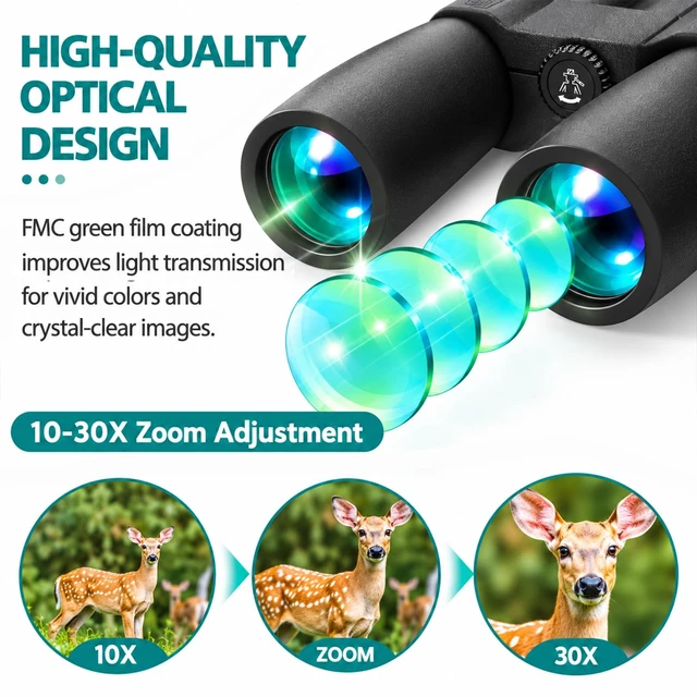 Alt view image 2 of 7 - HD Professional 10-30x50 Zoom Binoculars for Adults High Power Low Light Night Vision, BAK4 Prism with FMC Lens, Waterpoof, Bird Watching Hunting Travel Concerts & Sports