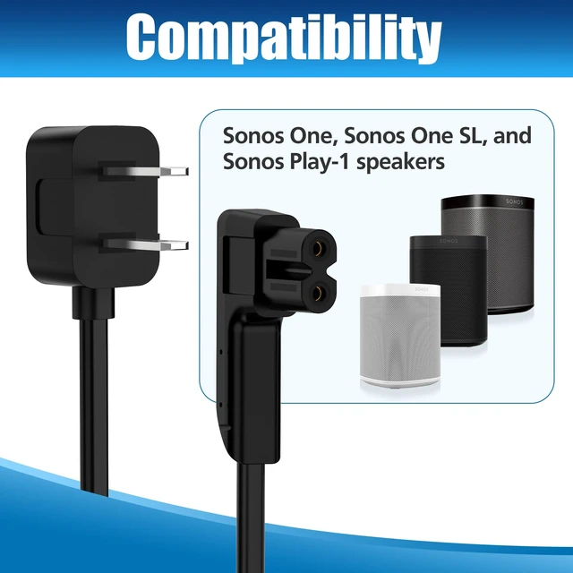 Alt view image 6 of 7 - 3.3ft 90 Degree Power Cord for Sonos One/One SL/Play:1 Speakers Angled Space-Saving Nema 1-15P to Figure 8 C7 Power Cable, Perfect Fit, No Bulge