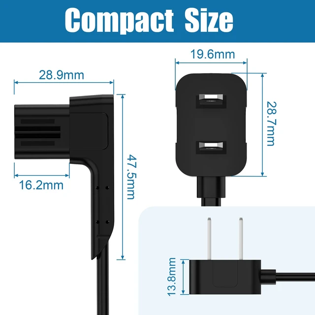Alt view image 7 of 7 - 3.3ft 90 Degree Power Cord for Sonos One/One SL/Play:1 Speakers Angled Space-Saving Nema 1-15P to Figure 8 C7 Power Cable, Perfect Fit, No Bulge