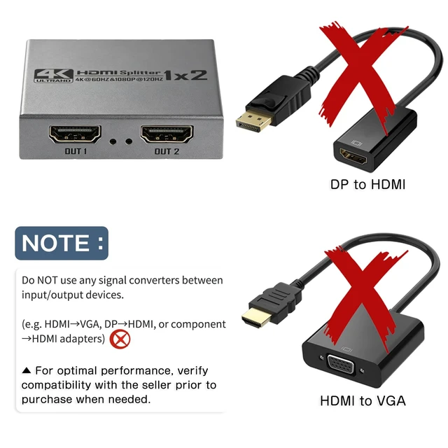 Alt view image 6 of 7 - 2026 Upgraded 4K@60Hz HDMI 2.0 Splitter 1 in 2 Out, 4K HDMI Splitter Duplicate Only, Support 18Gbps HDCP2.2 HDR 3D Dolby Vision, Compatible with TV Box, PS5, DVD Player
