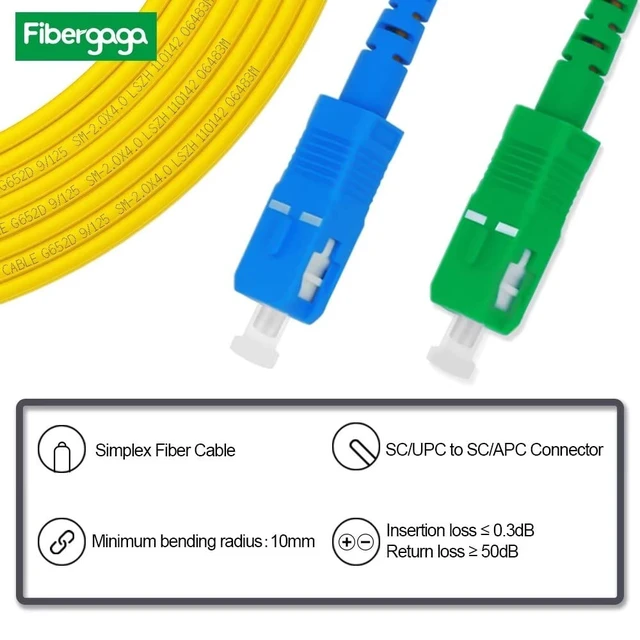 Alt view image 2 of 6 - 10m(33ft) OS2 SC/UPC to SC/APC Fiber Patch Cable, Single Mode, Simplex, Length Option: 0.5M(1.6ft)-50m(164ft) 9/125µm 2.0mm Diameter Fiber Optic Cable, OS1/OS2 Compatible