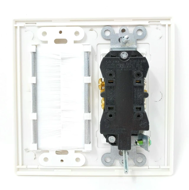 Alt view image 2 of 3 - 2 Gang 15A Outlet Mesh-Brush Screwless Decorative Wall Plate White