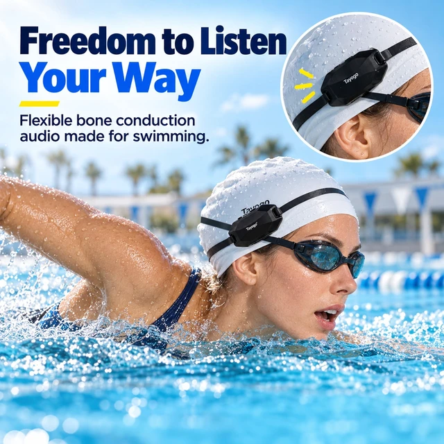 Alt view image 2 of 7 - IPX8 Swimming Headphones with Bone Conduction, MP3 and FM Radio W24 Rock Pro MP3, Bluetooth, FM & T6 Receiver Mode No Ear Hooks or In-Ear Tips T6 Sold Separately