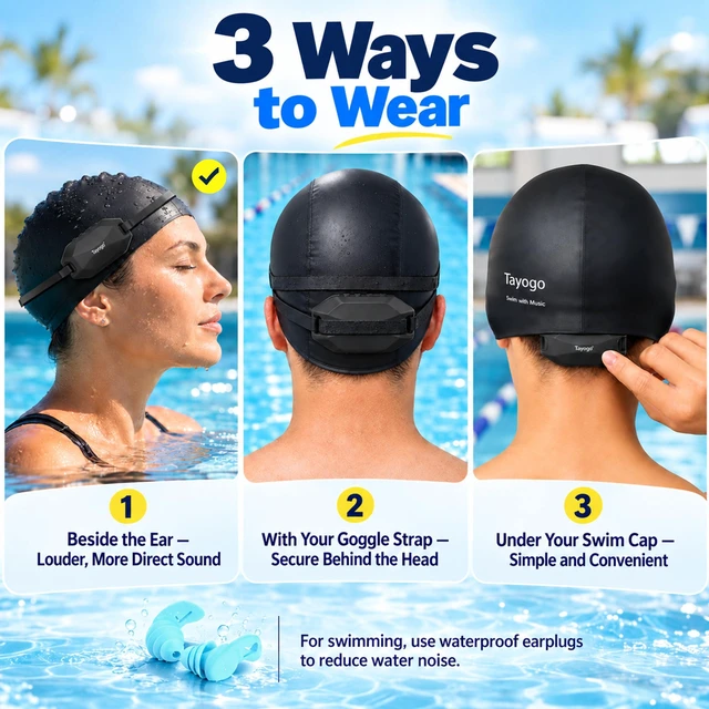 Alt view image 4 of 7 - IPX8 Swimming Headphones with Bone Conduction, MP3 and FM Radio W24 Rock Pro MP3, Bluetooth, FM & T6 Receiver Mode No Ear Hooks or In-Ear Tips T6 Sold Separately