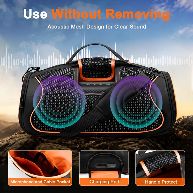 Alt view image 3 of 7 - Carrying Case Compatible for JBL Boombox 4 Waterproof Portable Bluetooth Speaker with Pocket Bag for Battery & Accessories, Black (Bag Only)