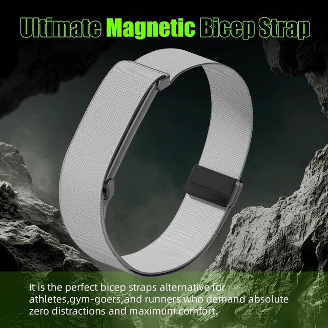Alt view image 7 of 7 - Magnetic Bicep Band for Google Fitbit Air,Nylon Arm Strap (Light Grey) Elastic Sport Armband Ankle Nylon Bicep Bands with Magnet Clasp for Women Men,Breathable Replacement Strap for Gym Running