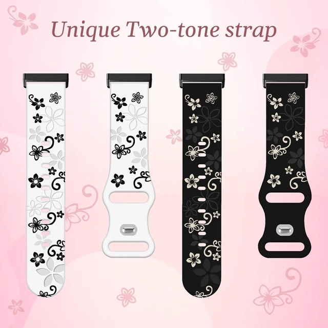 Alt view image 2 of 7 - 2 Pack Floral Engraved Bands for Fitbit Sense 1/2 Versa3/4 Cute,Two-Tone,Soft Silicone,Sport Strap,Women,For Fitbit Sense 2 / Sense Fitbit Versa 4/ Versa 3