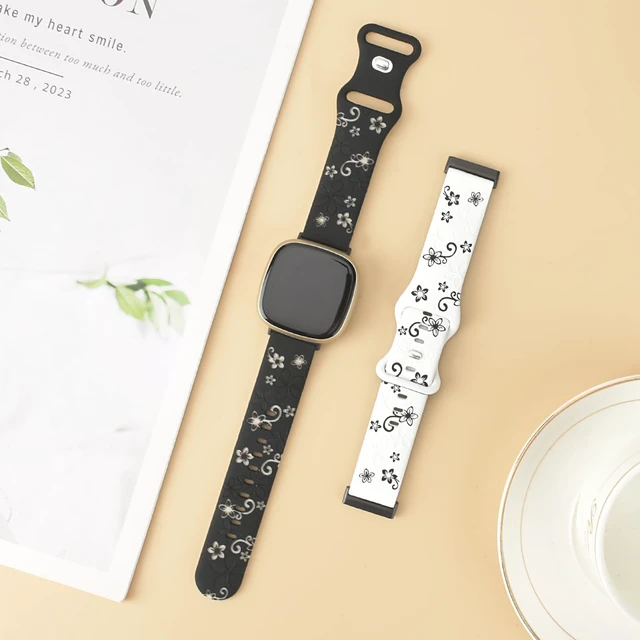 Alt view image 5 of 7 - 2 Pack Floral Engraved Bands for Fitbit Sense 1/2 Versa3/4 Cute,Two-Tone,Soft Silicone,Sport Strap,Women,For Fitbit Sense 2 / Sense Fitbit Versa 4/ Versa 3