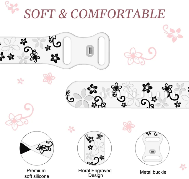 Alt view image 3 of 7 - 2 Pack Floral Engraved Bands for Fitbit Sense 1/2 Versa3/4 Cute,Two-Tone,Soft Silicone,Sport Strap,Women,For Fitbit Sense 2 / Sense Fitbit Versa 4/ Versa 3